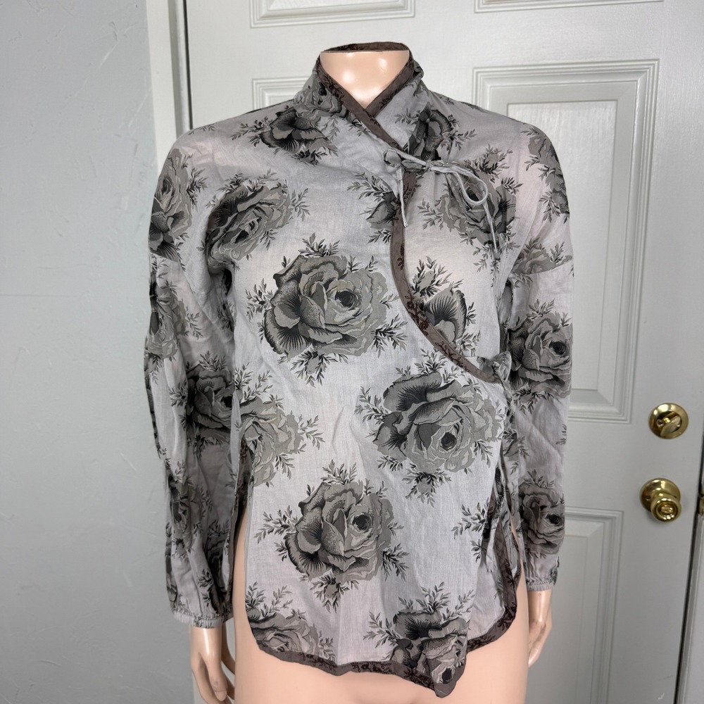 dosa Women's Shirt 1 XS Lagenlook Bohemian Long sleeve Floral Tie Asian EE21